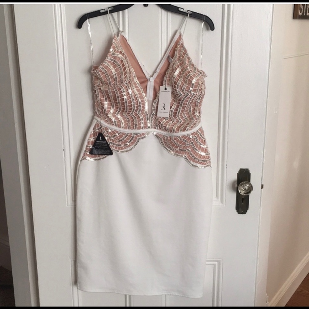 ASOS white and nude gold sequined dress size 12 - Picture 2 of 4